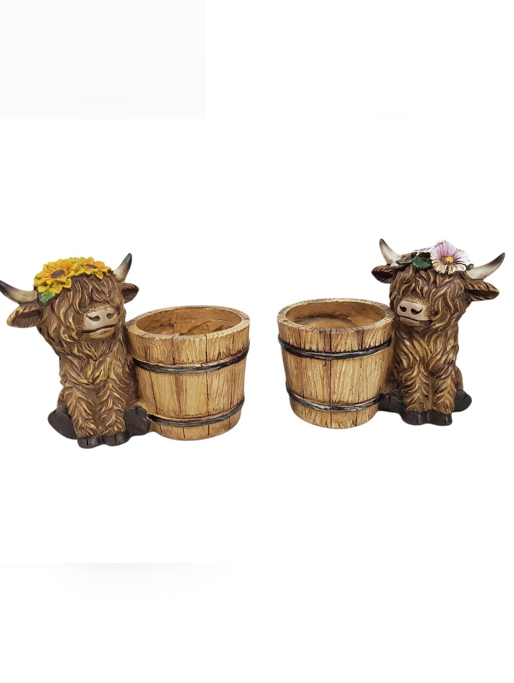 Highland Cow Spring Planter Set Resin Cottagecore Farmhouse Country Home Decor